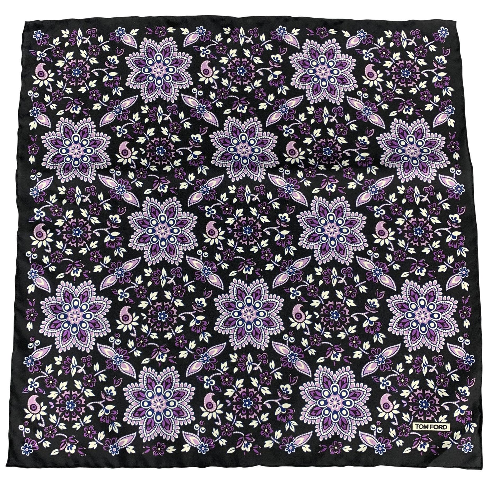 TOM FORD Black & Purple Floral Silk Pocket Square