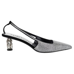 Zapatos Tom Ford de satén negro 2023, con 50 cristales, tipo slingback, talla 39