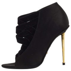 Tom Ford Black Satin Padlock Peep Toe Ankle Boots Size 37.5