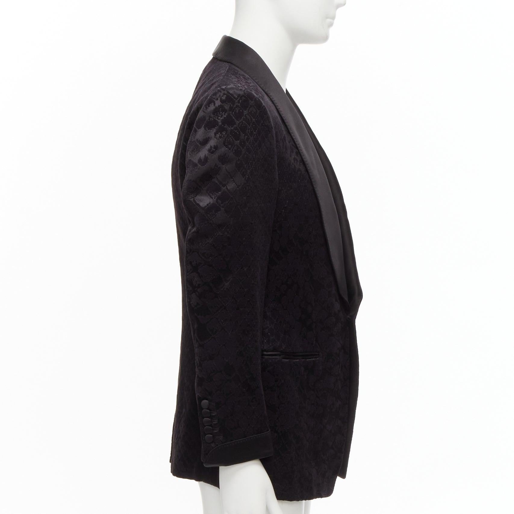 Men's TOM FORD black satin shawl collar python jacquard tuxedo jacket IT50 L For Sale