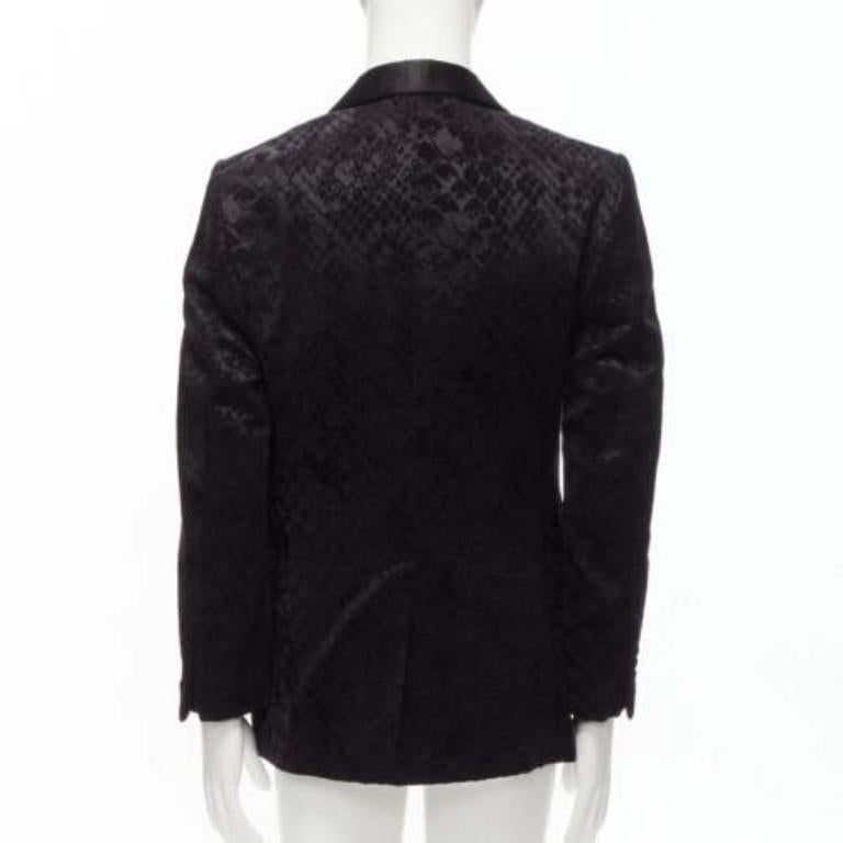 Men's TOM FORD black satin shawl collar python jacquard tuxedo jacket IT50 L
