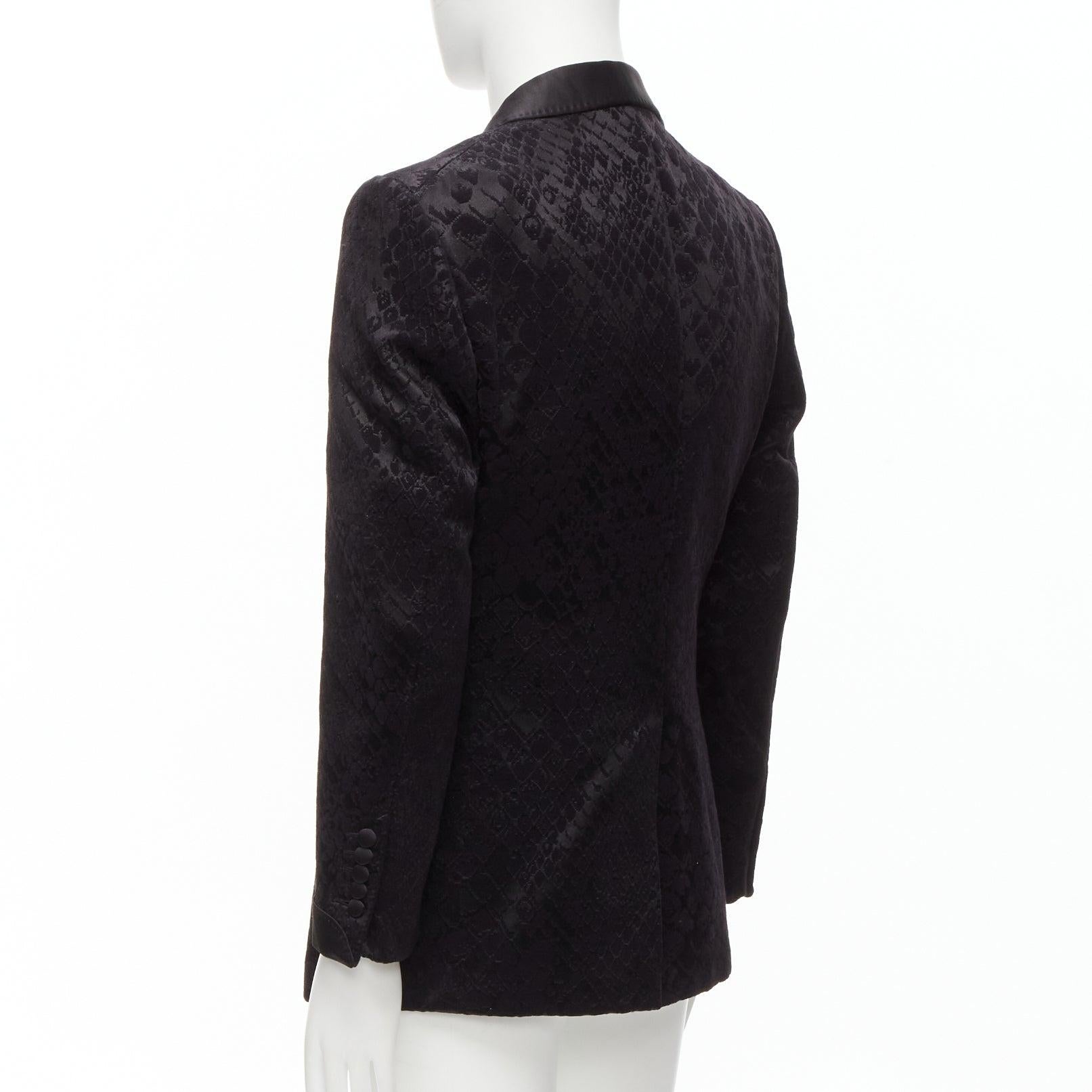 TOM FORD black satin shawl collar python jacquard tuxedo jacket IT50 L For Sale 2