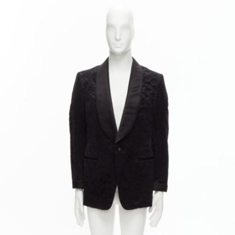 TOM FORD black satin shawl collar python jacquard tuxedo jacket IT50 L 4