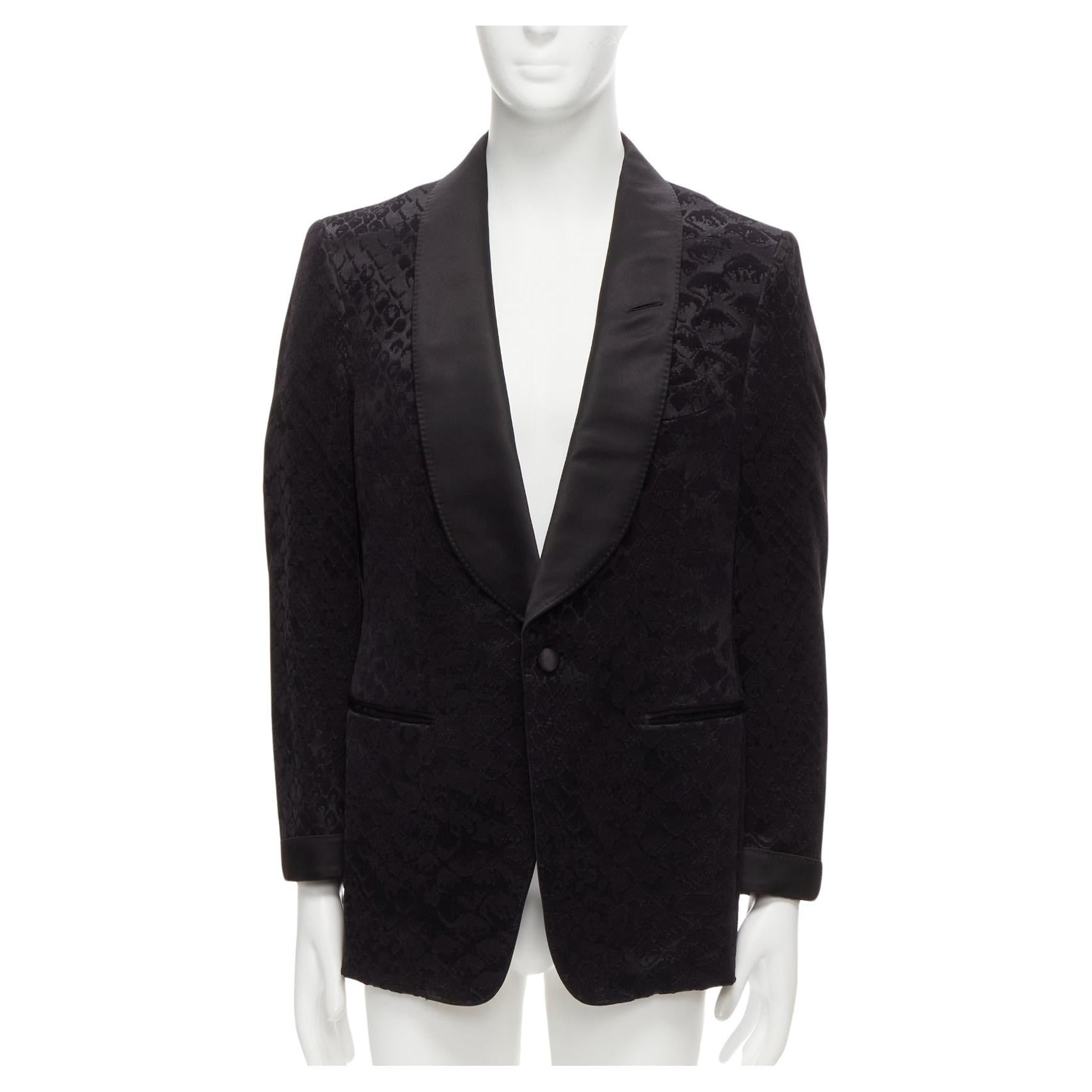 TOM FORD black satin shawl collar python jacquard tuxedo jacket IT50 L For Sale