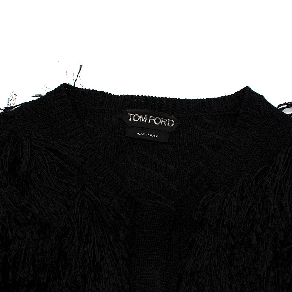 Tom Ford Black SIlk Blend Fringed Cardigan - Size M In New Condition For Sale In London, GB