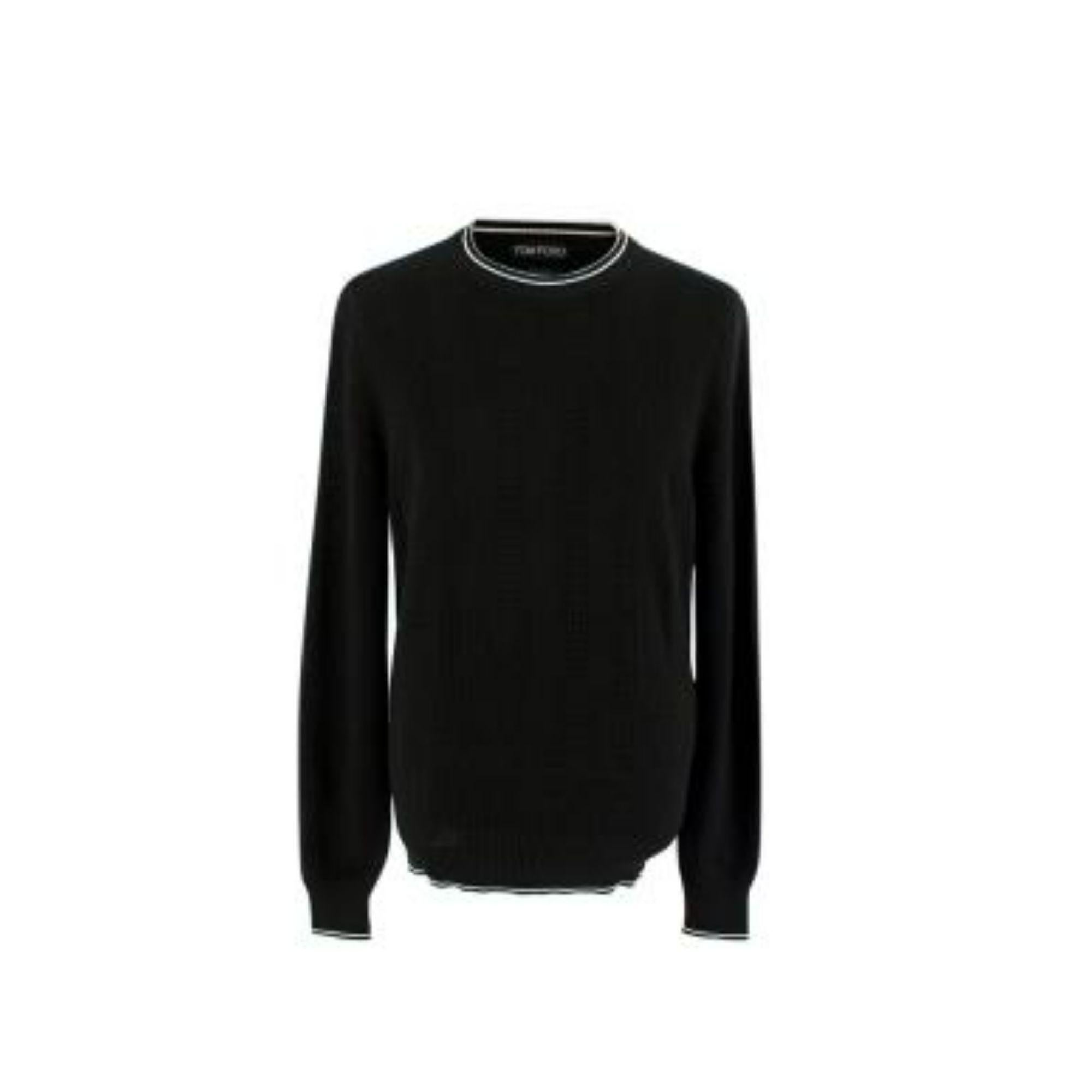 Tom Ford Black Silk & Cotton Knitted Jumper

- Long sleeved
- Fine knitted
- Ribbed cuffs, waist, and neck with white trim detailing
- Light construction

Material
50% Silk, 50% Cotton

Made in Italy

9.5/10 Excellent condition

PLEASE NOTE, THESE