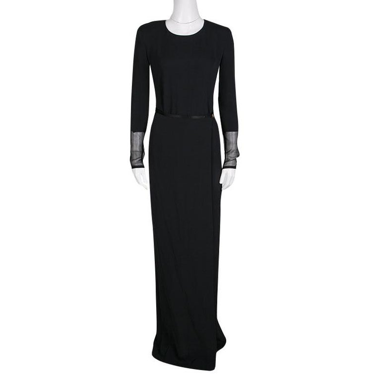 Tom Ford Black Silk Wrap Front Long Sleeve Maxi Dress S For Sale at 1stDibs