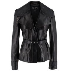 Tom Ford Black Soft Leather Belted Jacket - Size US 0