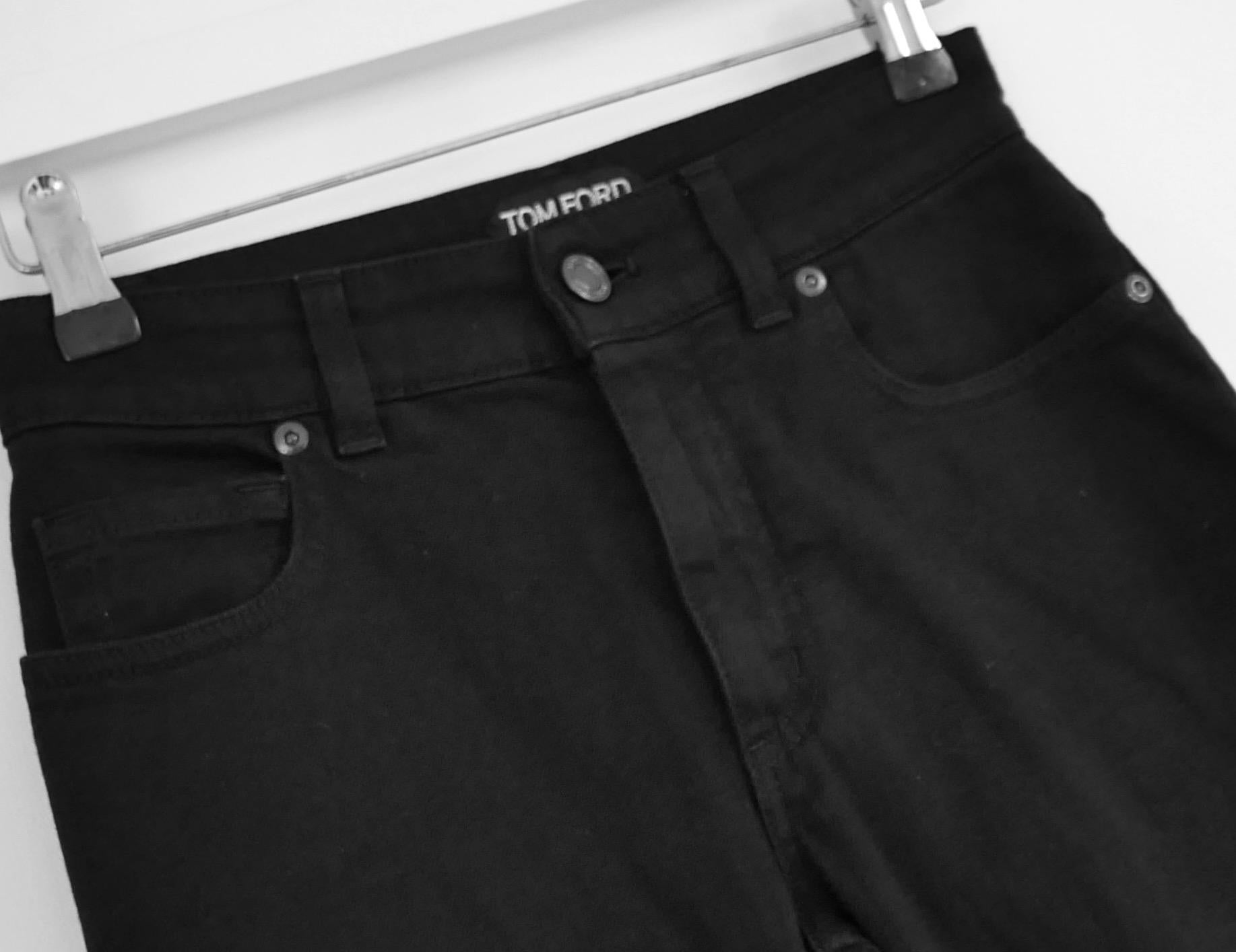 Super sexy, luxe Tom Ford flared jeans. bought for £800 and worn once. Made from super high quality, black stretch denim with gunmetal Tom Ford embossed hardware and little Tom Ford label to hip. They have a skinny fit through the hips and thighs