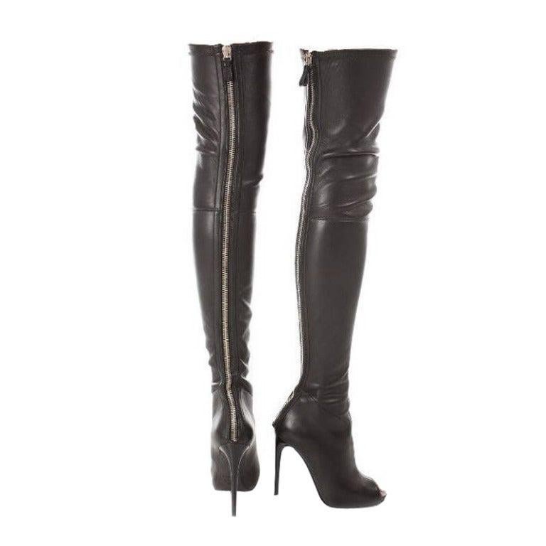 TOM FORD BLACK STRETCH-LEATHER OVER THE KNEE BOOTS WITH OPEN TOE Sz 39.5