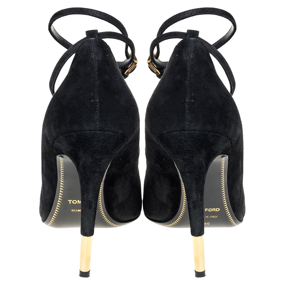 Tom Ford Black Suede Ankle Strap Luck Pumps Size 40 at 1stDibs