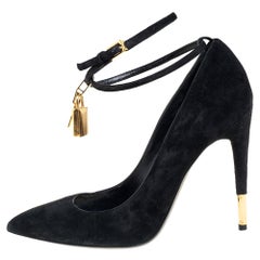 Tom Ford Black Suede Ankle Strap Luck Pumps Size 40