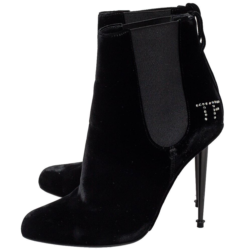 Women's Tom Ford Black Suede Crystal Embellished Ankle Boots Size 38.5