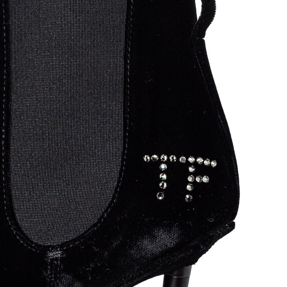 Tom Ford Black Suede Crystal Embellished Ankle Boots Size 38.5 1