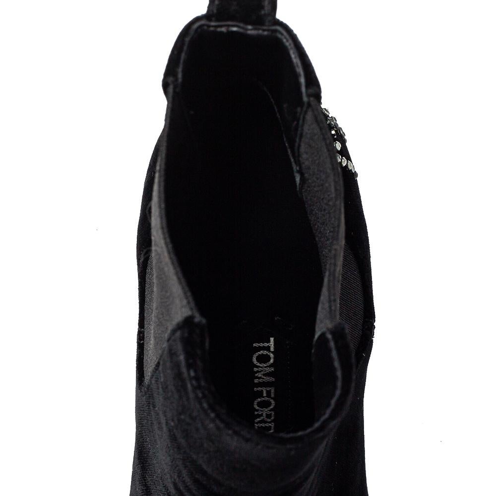 Tom Ford Black Suede Crystal Embellished Ankle Boots Size 38.5 2