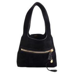 Tom Ford Black Suede Front Zip Shoulder Bag