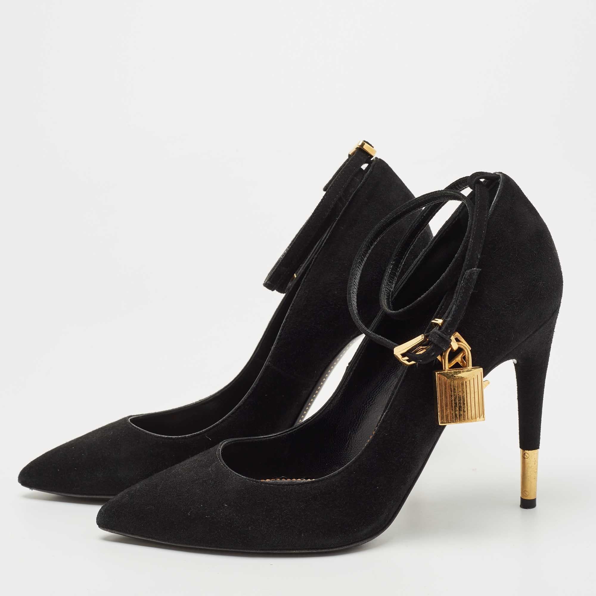 Women's Tom Ford Black Suede Padlock Ankle Wrap Pumps Size 36.5