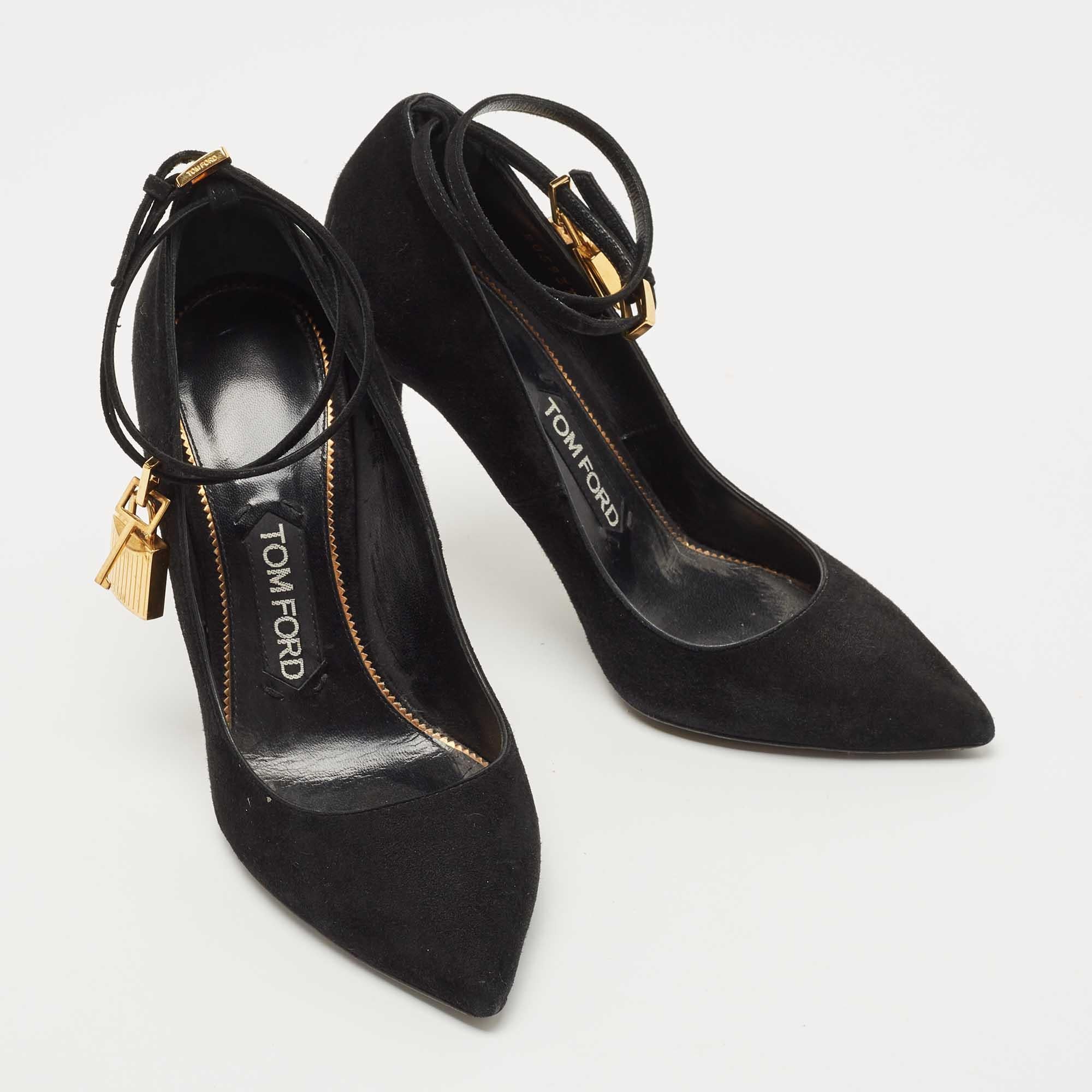 Tom Ford Black Suede Padlock Ankle Wrap Pumps Size 36.5 1
