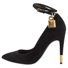Tom Ford Black Suede Padlock Ankle Wrap Pumps Size 36.5