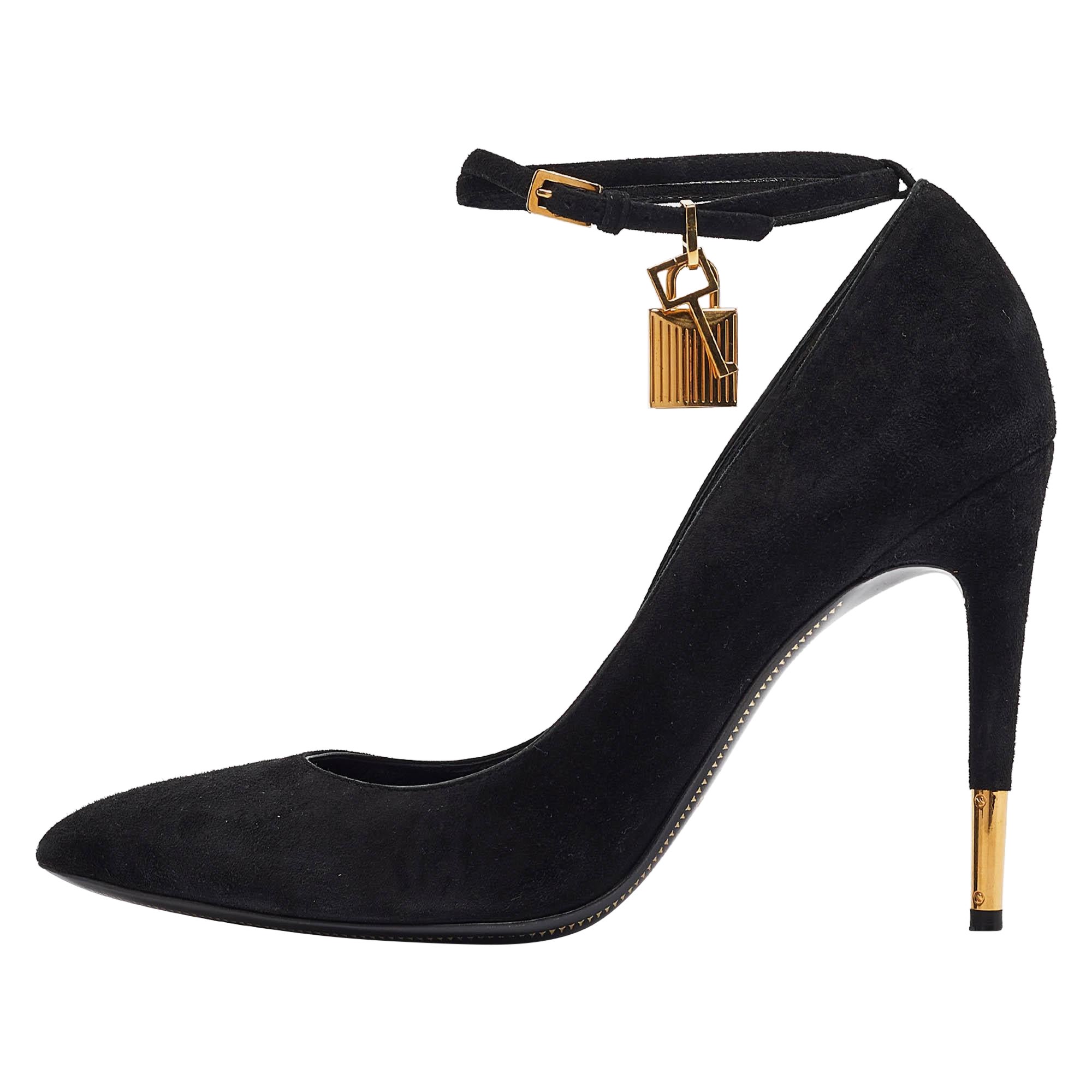 Tom Ford Black Suede Padlock Mary Jane Pumps Size 42