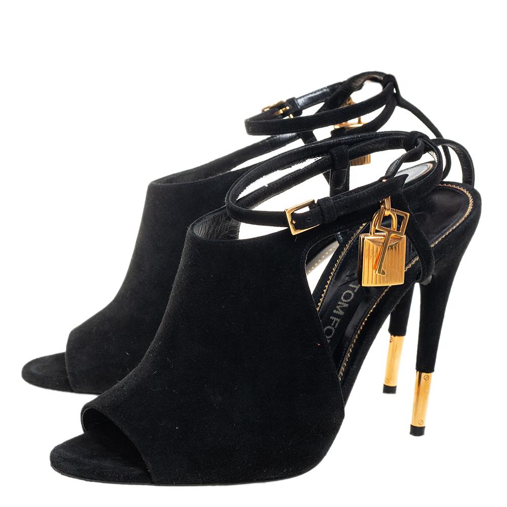 Tom Ford Black Suede Peep Toe Ankle Strap Sandals Size 40 4