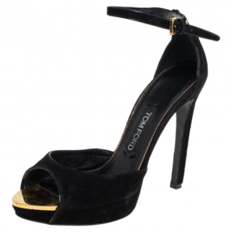 Women's Tom Ford Black Suede Screw Studded Ankle Strap Sandals Size 39 For Sale