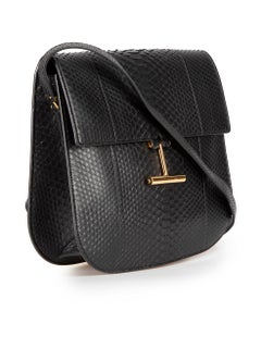 Tom Ford Black T-Plaque Python Leather Crossbody