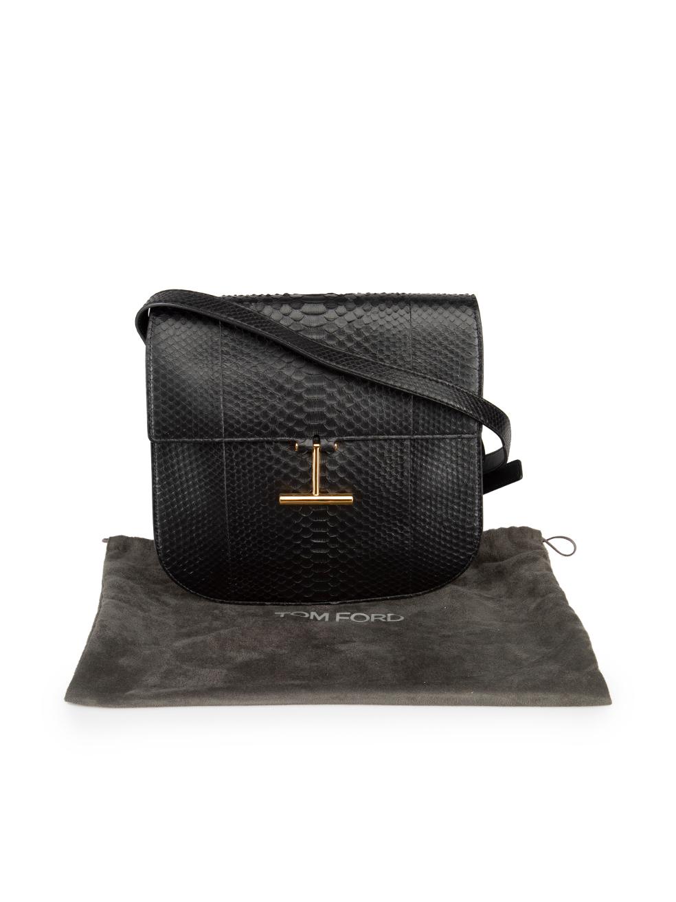 Tom Ford Black T-Plaque Python Leather Crossbody For Sale 2