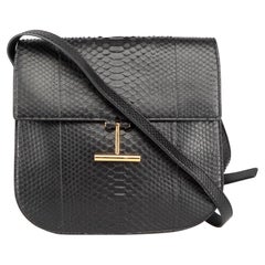 Tom Ford Black T-Plaque Python Leather Crossbody