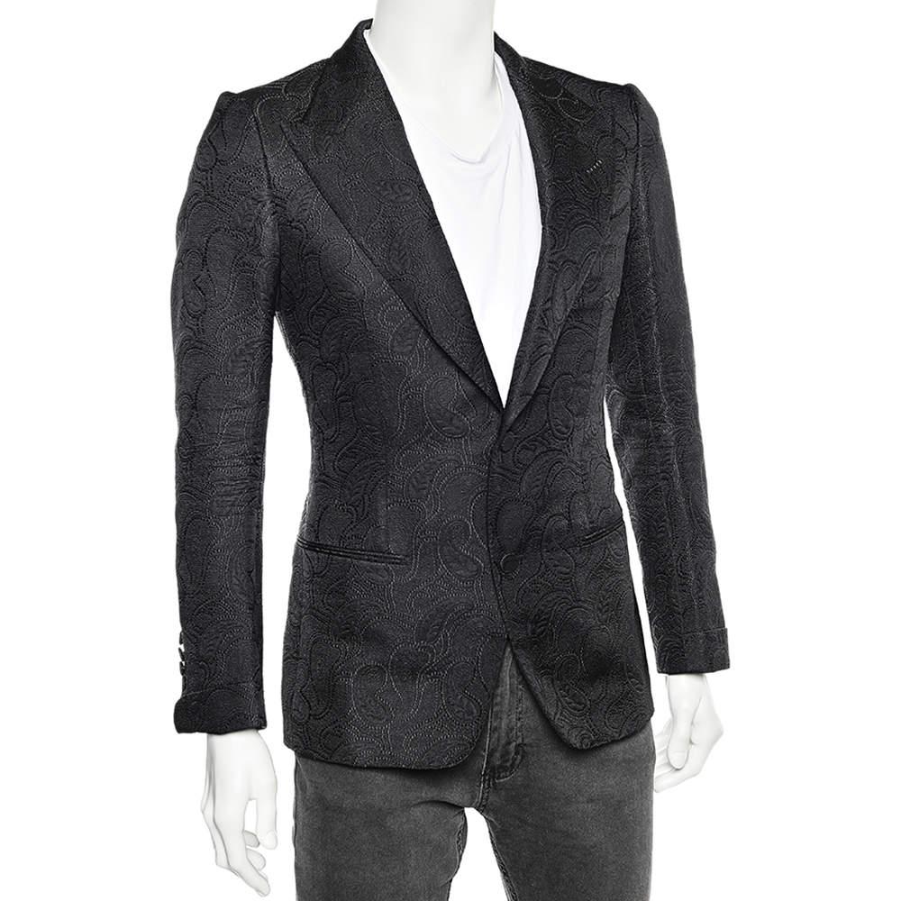 Tom Ford Black Textured Silk & Wool Single Breasted Blazer S In Good Condition For Sale In Dubai, Al Qouz 2