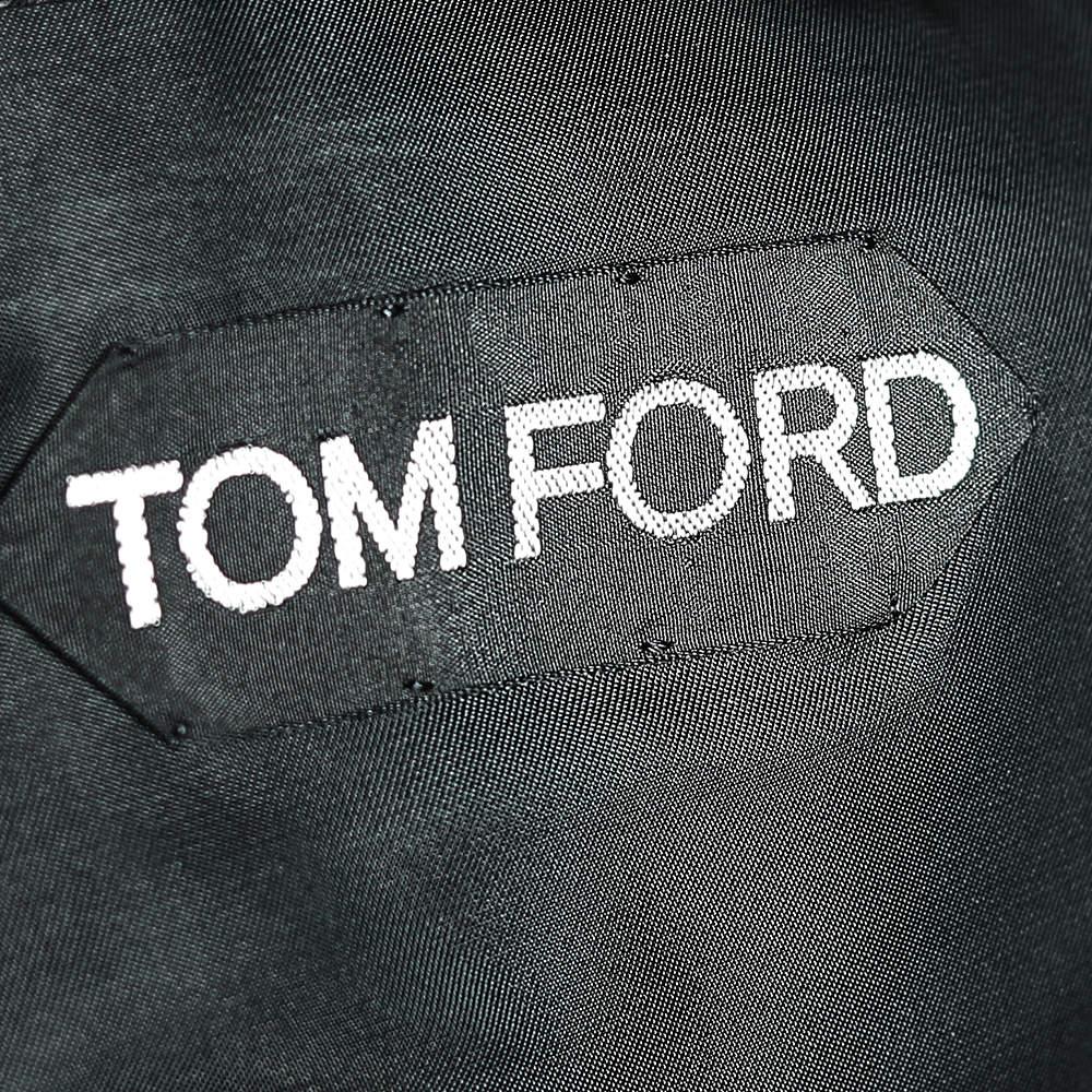 Blazer croisé en laine et soie texturée noire Tom Ford S en vente 2