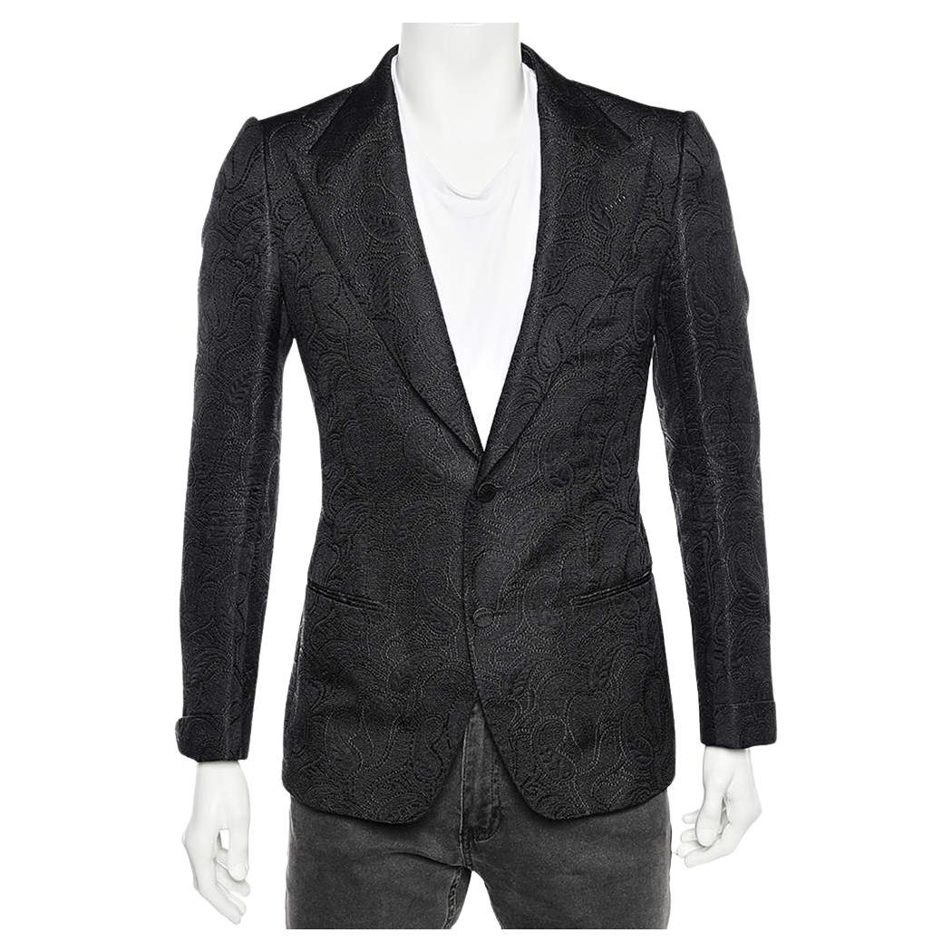Tom Ford Black Textured Silk & Wool Single Breasted Blazer S For Sale