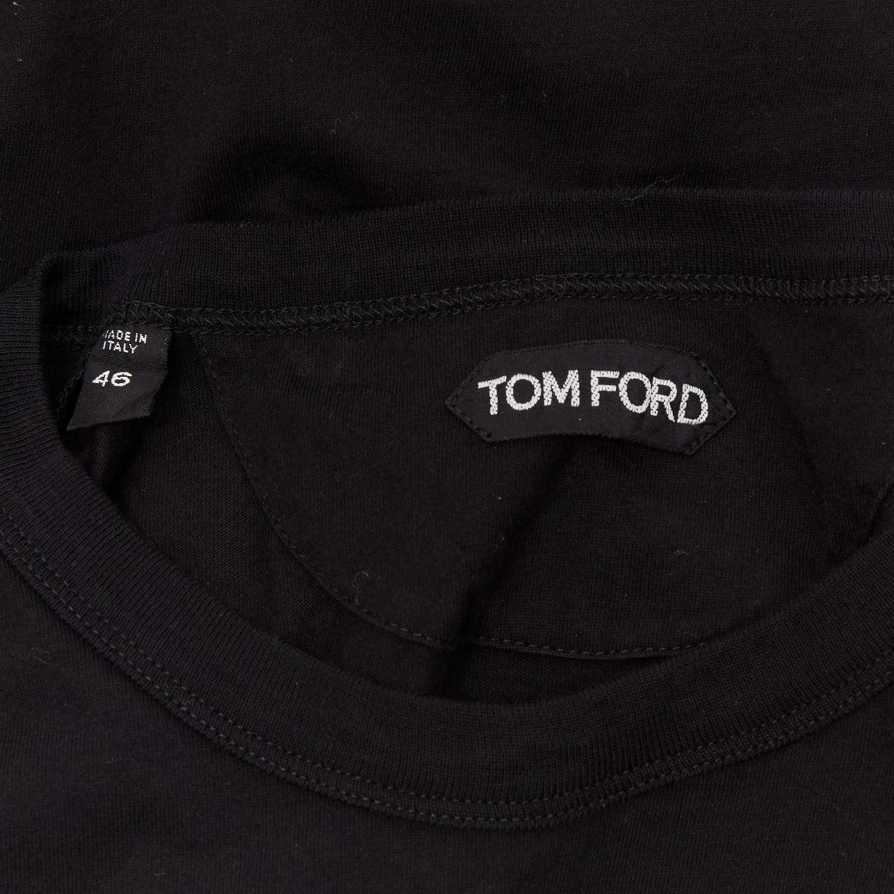 TOM FORD black TF logo embroidered pocketed round neck tshirt IT46 XL For Sale 4