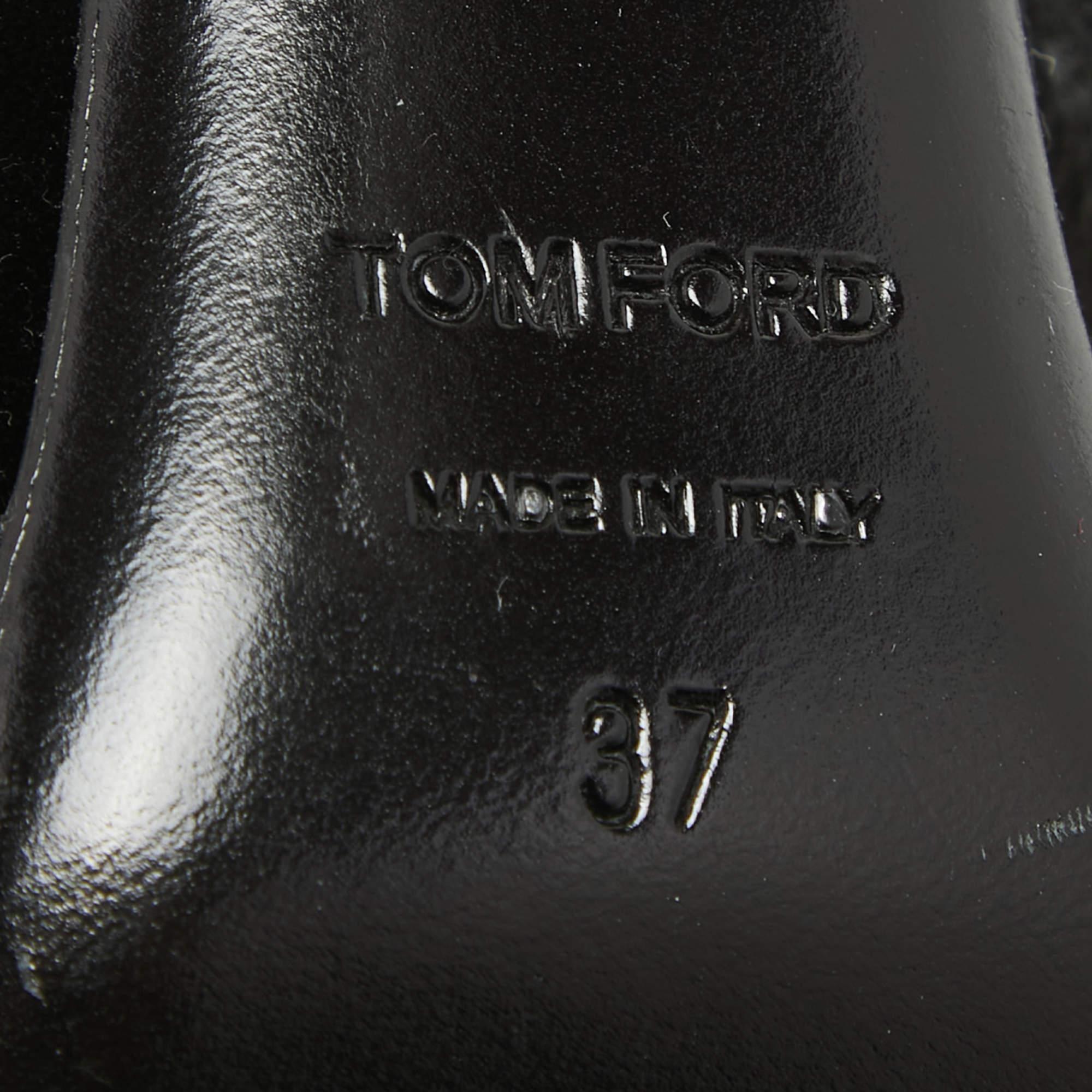 Tom Ford Black Velvet Crystal Embellished TF Slingback Pumps Size 37 4