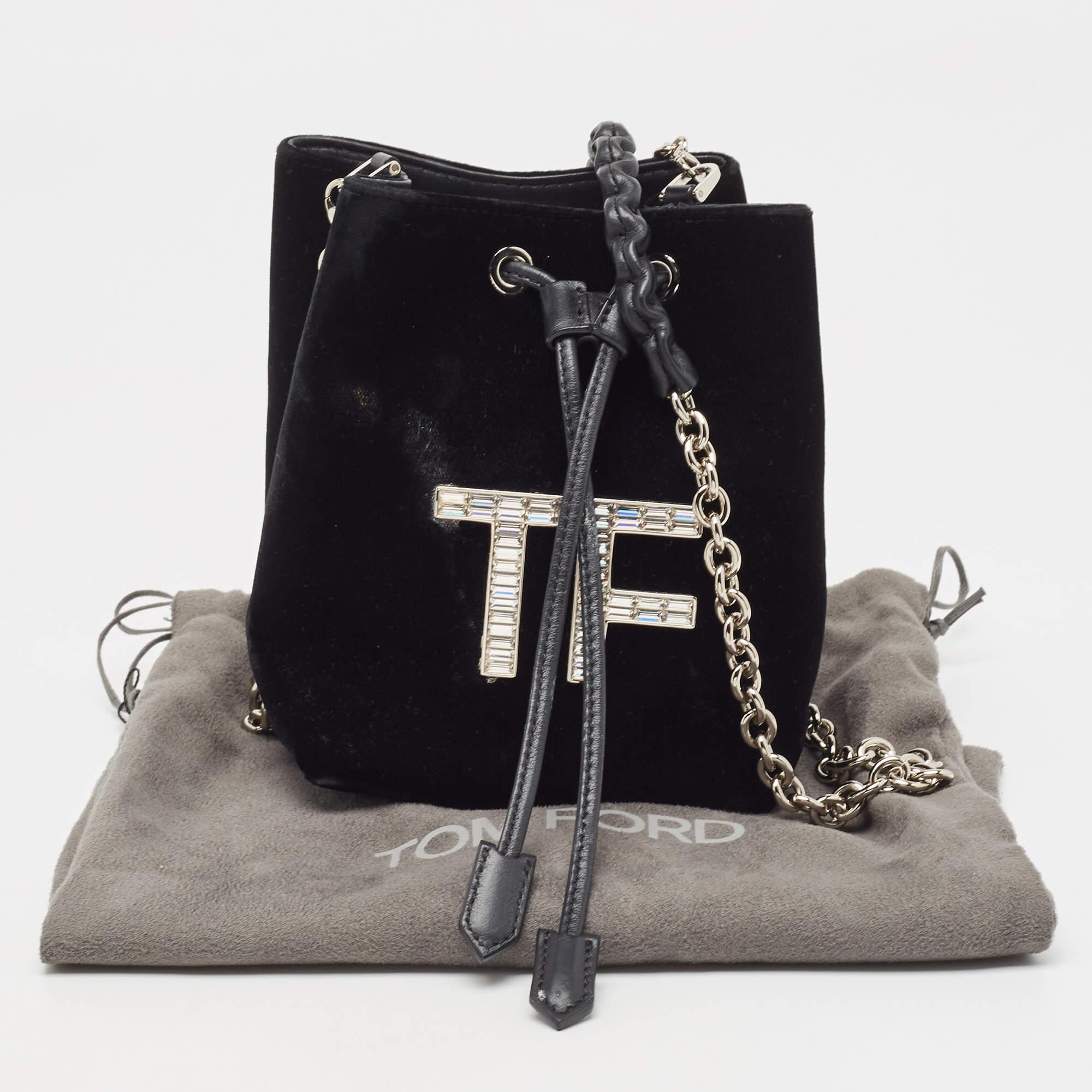 Tom Ford Black Velvet Mini TF Crystals Bucket Bag For Sale 9