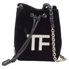 Used Tom Ford Black Velvet Mini TF Crystals Bucket Bag