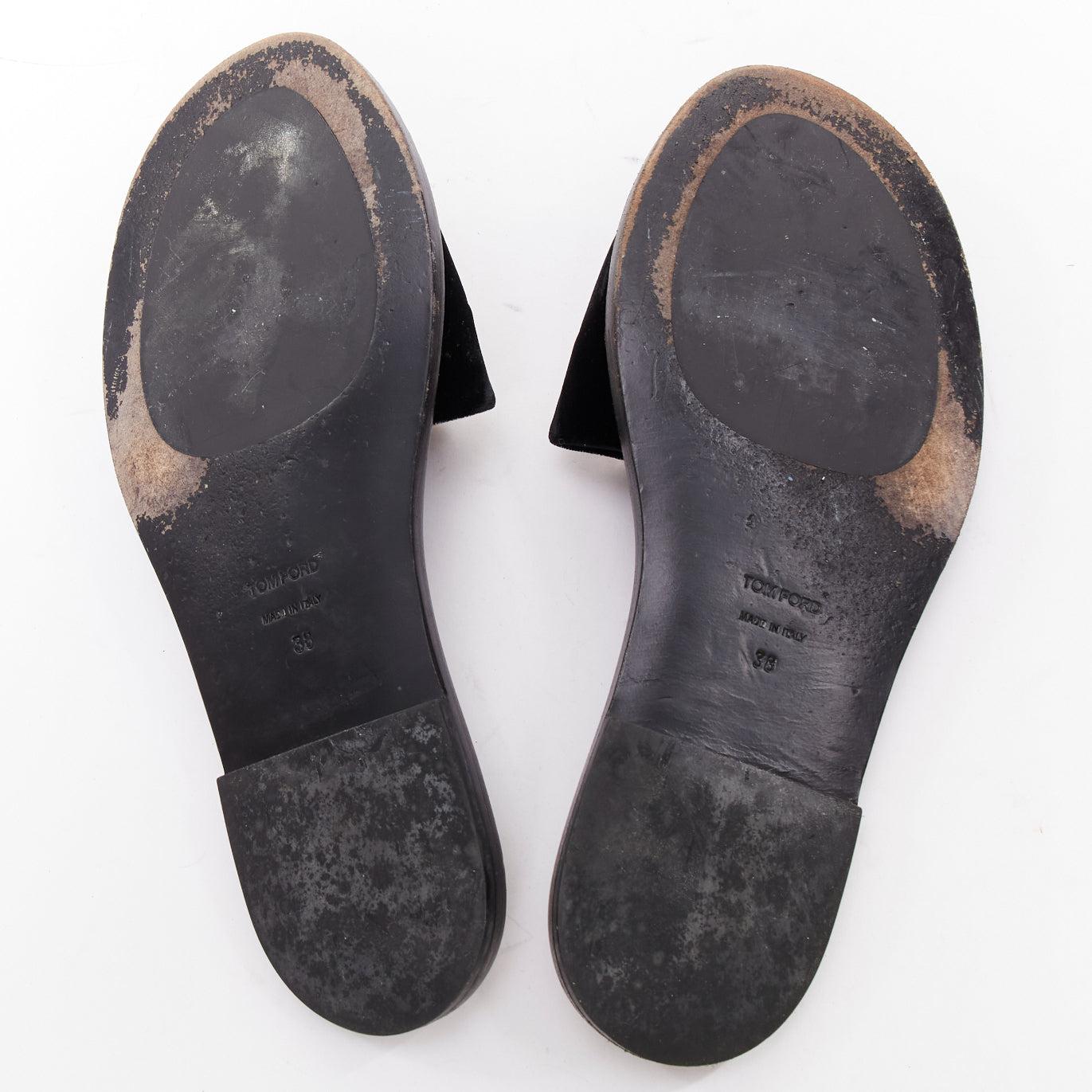 TOM FORD black velvet silver big crystal TF embellished flat sandals EU38 For Sale 6