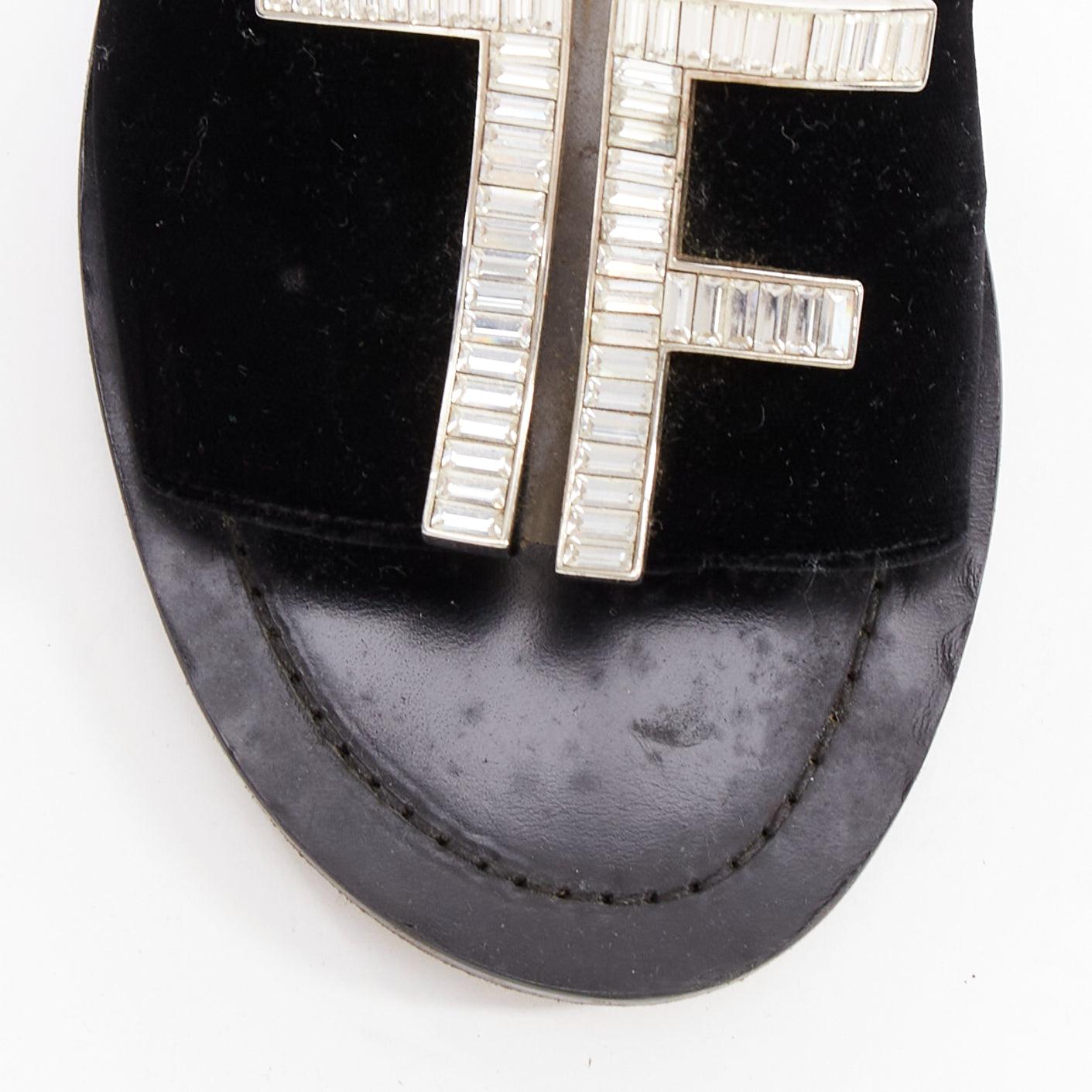 TOM FORD black velvet silver big crystal TF embellished flat sandals EU38 For Sale 1