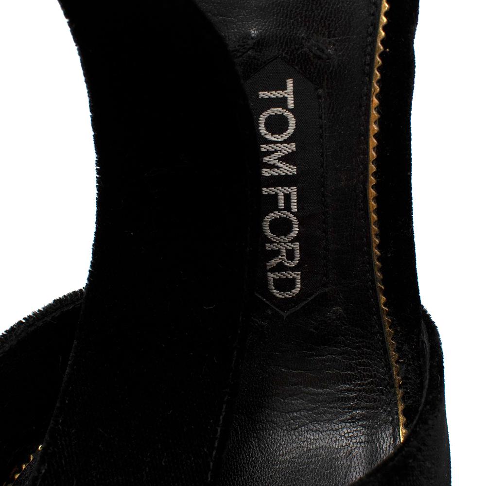 Women's or Men's Tom Ford Black Velvet T-Strap Chunky-Heel Sandals 38