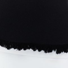 TOM FORD black virgin wool cotton fringe trim crop sleeved fitted top IT36 XXS