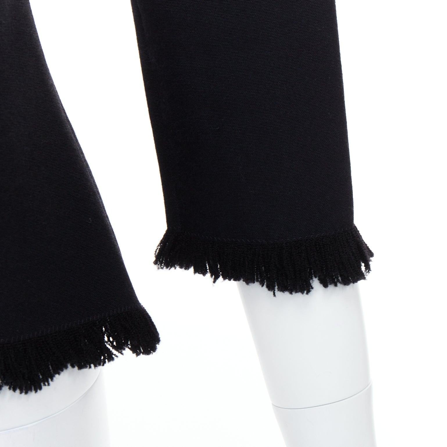 TOM FORD black virgin wool cotton fringe trim crop sleeved fitted top IT36 XXS For Sale 2