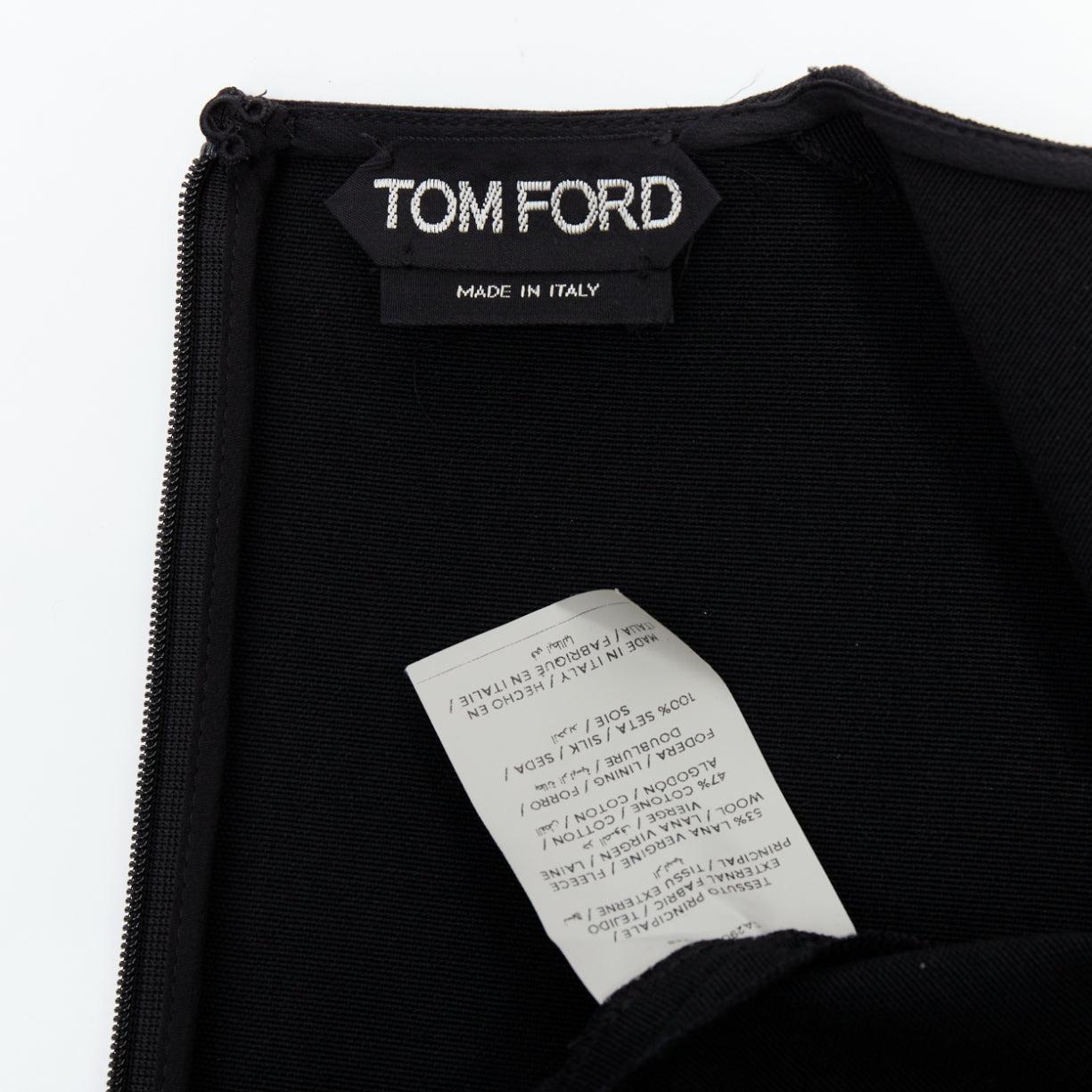 TOM FORD black virgin wool cotton fringe trim crop sleeved fitted top IT36 XXS For Sale 3