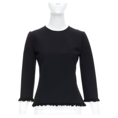TOM FORD negro lana virgen algodón flecos manga corta top ajustado IT36 XXS
