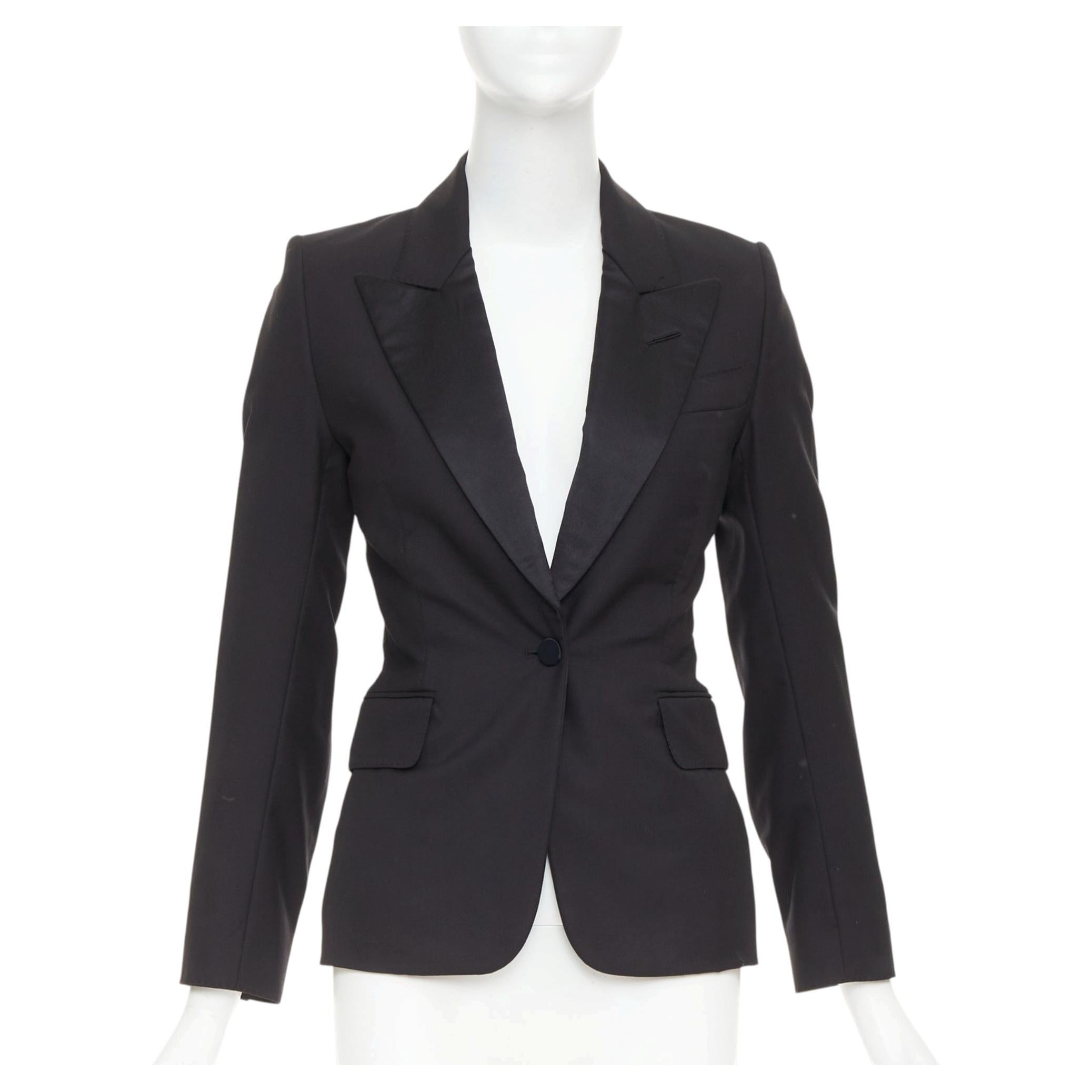 TOM FORD black virgin wool silk peak lapel  tuxedo blazer IT36 XXS