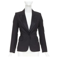 TOM FORD black virgin wool silk peak lapel  tuxedo blazer IT36 XXS