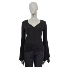 TOM FORD black viscose BELL SLEEVE V-NECK Blouse Shirt 44 L