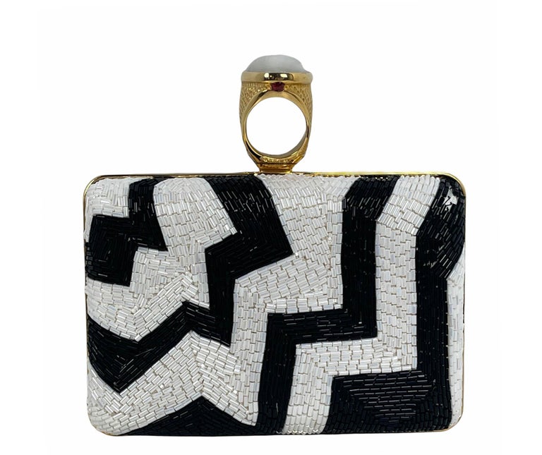 Black and White Beaded Clutch Purse 