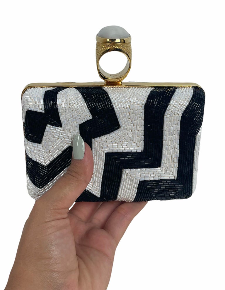 Tom Ford Black and White Beaded Ring Clutch Bag For Sale at 1stDibs