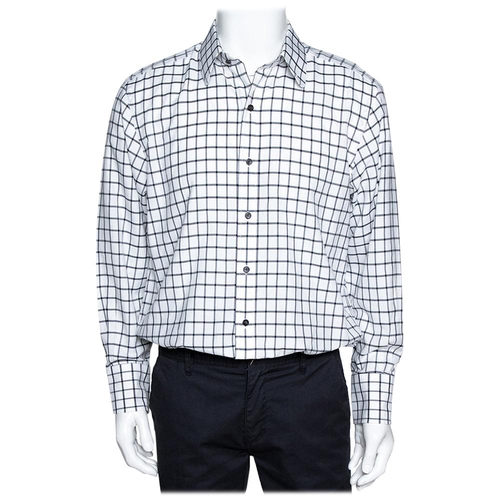 Tom Ford Camicia a maniche lunghe in cotone a quadri bianchi e neri XL
