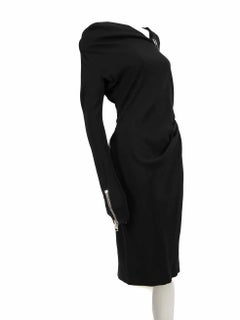 Tom Ford Black Wide Neck Zip Detail Midi Dress Size M